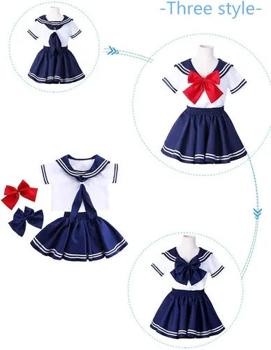 Vista 5 de Disfraz de luna marinera para niñas, uniforme escolar japonés Kawaii para cosplay, traje azul marino