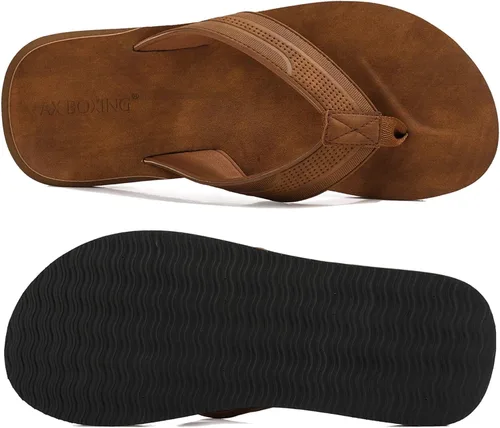 Vista 4 de AX BOXING Chanclas de cuero para hombre, sandalias cómodas y casuales