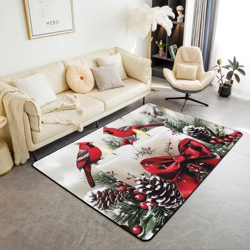 Vista 11 de Erosebridal Alfombra de área de Feliz Navidad para niños, cardenales rojos, alfombra de sala de estar, 3 x 5 mas, alfombra decorativa de cabaña