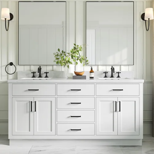 Vista 10 de ARIEL Personalizar Taylor - Tocador de baño de 72 pulgadas, madera maciza, puertas y cajones de cierre suave, color gris