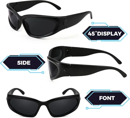 Vista 4 de FEISEDY Gafas de sol futuristas envolventes ovaladas y frescas Y2K con marco grueso, vintage de los años 90 para hombres y mujeres, B2951
