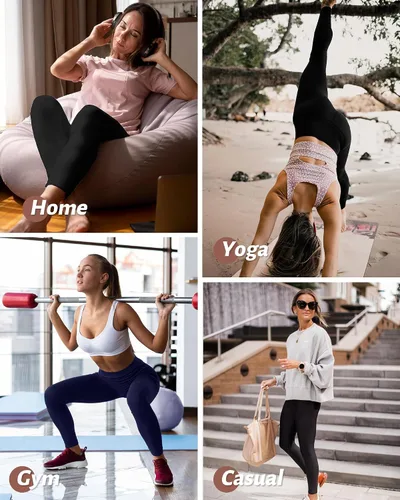 Vista 55 de NexiEpoch - Paquete de 4 leggings suaves para mujer, con bolsillos, control de abdomen y cintura alta, pantalones capri para yoga y ejercicio