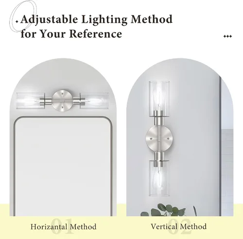 Vista 3 de Accesorios de Iluminación de Baño 2 Luces Níquel Cepillado, Luces de Tocador de Baño Sobre Espejo, Apliques de Pared de Iluminación de Baño, Luz