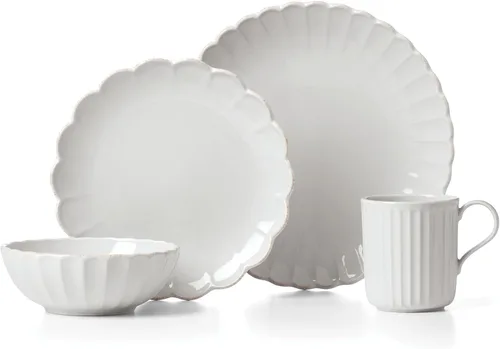 Vista 21 de Lenox Juego de vajilla de gres, vajilla francesa de 12 piezas para 4, color blanco perle festoneado, servicio para 4, apto para lavavajillas, juego