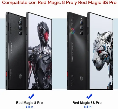 Vista 2 de QUIETIP Funda compatible con Red Magic 8 Pro / 8S Pro con protector de pantalla, marco de metal + cubierta trasera de vidrio templado transparente