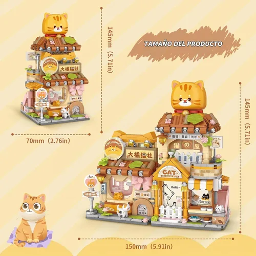 Vista 5 de Street View Cute Cat Shop Mini Bloques de Construcción, Juguetes de Construcción Creativos MOC Set de Construcción de Animales Lindos para Niñas