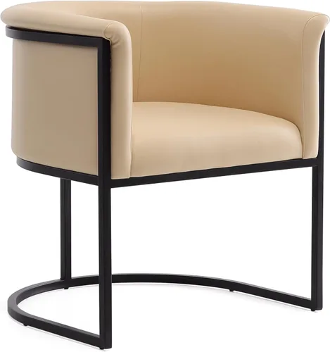 Vista 15 de Manhattan Comfort Bali - Silla de comedor de piel sintética, diseño Art Deco moderno con silueta escultórica, marco de metal, cojines acolchados