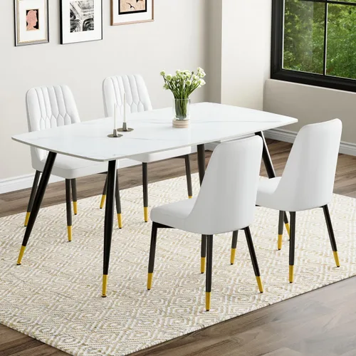 Vista 71 de Juego de 4 mesas de comedor negras para mesa de comedor de 4,50 pulgadas para 4, sillas de cocina de piedra sinterizada, fácil de montar, adecuado