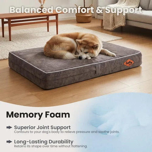 Vista 3 de Laifug Cama ortopédica de espuma viscoelástica para mascotas (40 x 25 x 4 pulgadas, gris pizarra) con forro impermeable duradero y funda extraíble