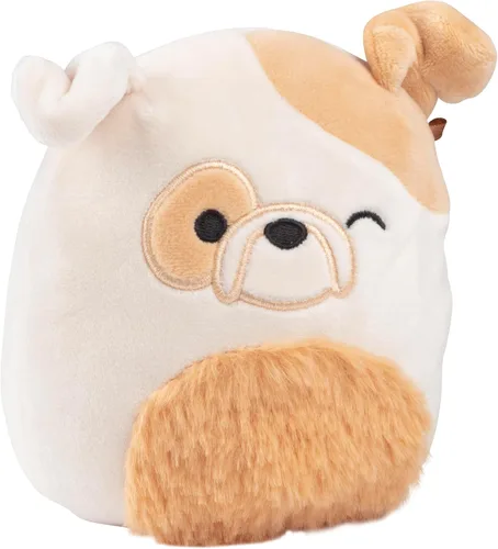 Vista 2 de Squishmallows Brock The Bulldog original de 5 pulgadas – Peluche oficial de Jazwares para calcetín navideño – Pequeño juguete de animal de peluche