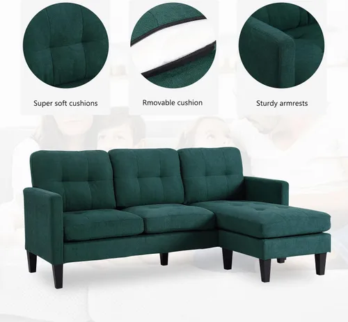 Vista 4 de Sofá modular convertible, sofá en forma de L, moderno juego de sofá de 3 asientos con diván reversible para sala de estar pequeña, apartamento