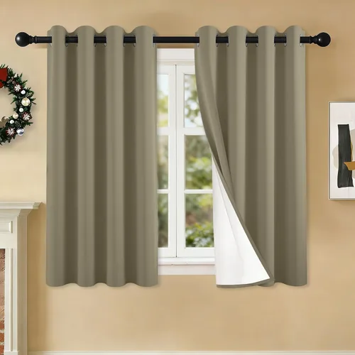 Vista 31 de 2 paneles de cortinas 100% opacas, de peso medio, con aislamiento térmico y ojales para dormitorio, sala de estar, tratamiento de ventana
