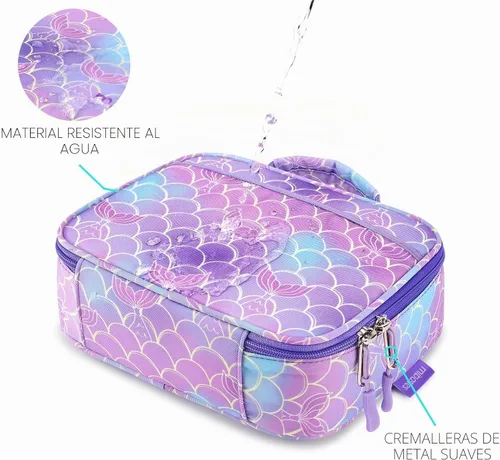 Vista 3 de Lonchera infantil para niñas pequeñas, bolsa de almuerzo aislada y reutilizable para la escuela, cola de sirena