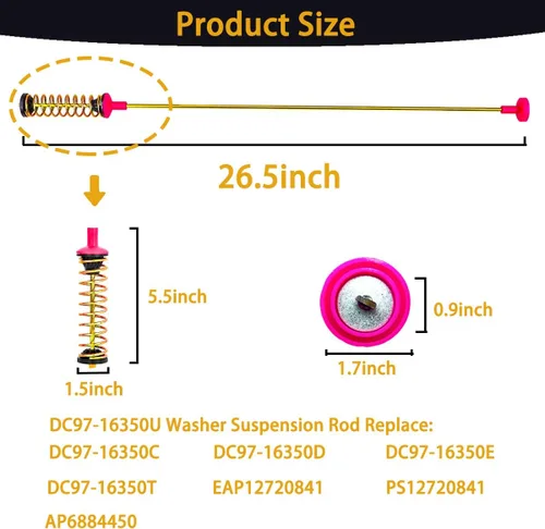 Vista 3 de 2026 Actualización DC97-16350U Varillas de suspensión para lavadora Samsung WA50R5200AW/US WA50R5400AW/US WA50R5400AV/US WA50R5200AW/US