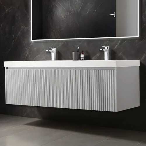 Vista 46 de Blossom Lavabo de baño de 20 pulgadas con tocador, todo en madera montado en la pared, gabinete flotante de baño con tocador con fregadero