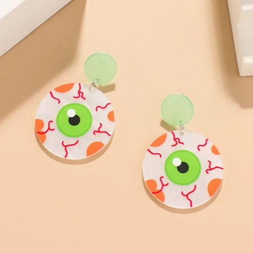 Vista 3 de Aretes colgantes de acrílico de acetato de calabaza, fantasma, murciélago, colgante, creativo, palma, globo ocular, telaraña, para mujeres y niñas