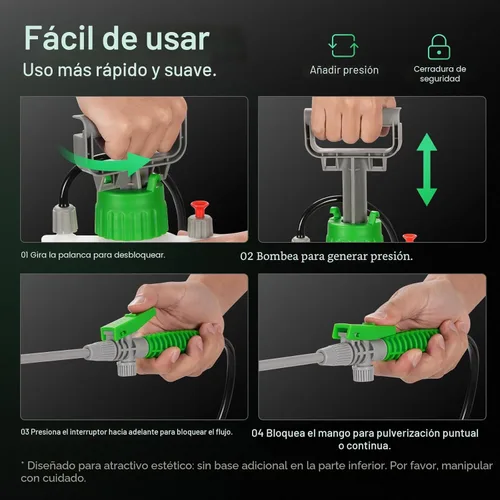 Vista 8 de VIVOSUN Pulverizador de bomba de 1 galón/4L, rociador de agua de jardín para plantas, malezas y cuidado del césped, con 3 boquillas, manguera de 50