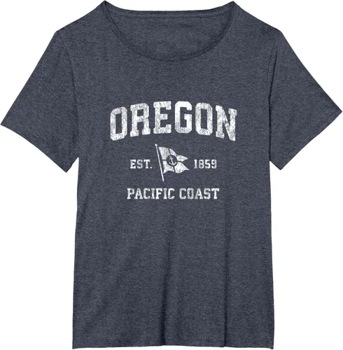 Vista 89 de Oregon Vintage barco ancla bandera diseño de West Coast Retro Tee, hombre S, Arándano