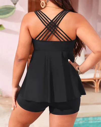 Vista 3 de Aqua Eve Trajes de baño de talla grande con pantalones cortos, tankini de dos piezas para mujer, trajes de baño fluidos, trajes de baño atléticos