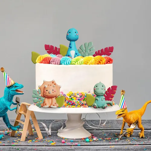 Vista 5 de 12 piezas de decoración de pastel de dinosaurio lindo bosque de dinosaurios