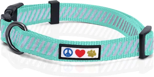 Vista 11 de Pawtitas Collar reflectante para perros y cachorros, collar de alta visibilidad con bandas reflectantes, collar ajustable para perro resistente