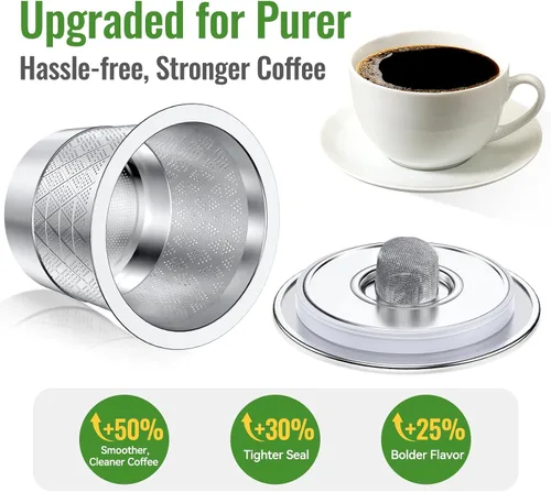 Vista 5 de CAPMESSO Cápsulas K reutilizables para Keurig 1.0: Cápsulas de café reutilizables de acero inoxidable - Filtro de café recargable de doble malla