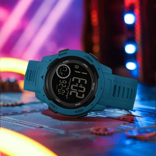 Vista 3 de findtime Reloj deportivo digital rojo para hombre, reloj para hombre, táctico, militar, 5ATM, resistente al agua, para hombre, con luz LED, alarma