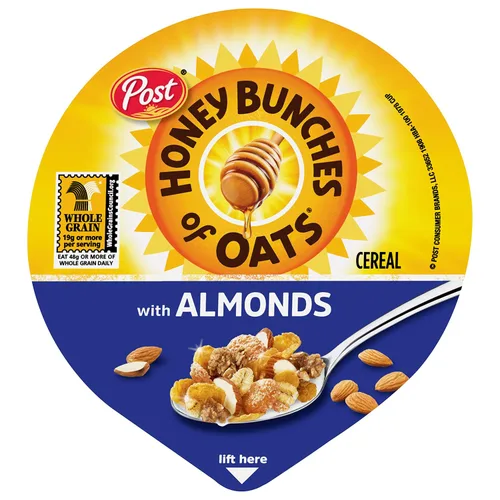 Vista 11 de Cereal Honey Bunches of Oats Honey Roasted. Racimos de avena y granola, taza de cereales individual, desayuno sobre la marcha