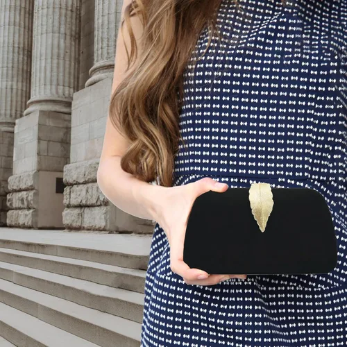 Vista 7 de Milisente Bolso de mano para mujer, de ante suave y sólido, bolso de mano de noche, bolso de hombro con cierre de hojas metálicas