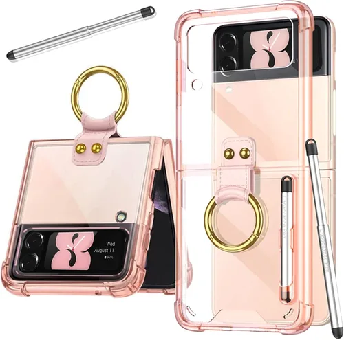 Vista 9 de Miimall Funda compatible con Samsung Galaxy Z Flip 4 2022 con bolígrafo, funda ultradelgada Flip 4 con soporte para anillo, TPU suave + PC, a prueba