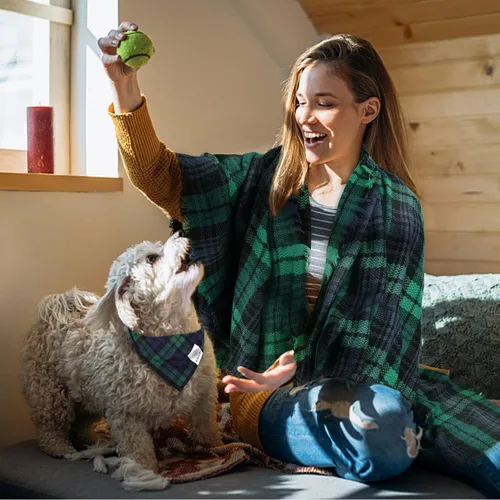 Vista 2 de E-Clover Bandanas navideñas para perros, bufanda a juego para el propietario, bufanda a cuadros para perro, baberos con bufandas de tartán, chal