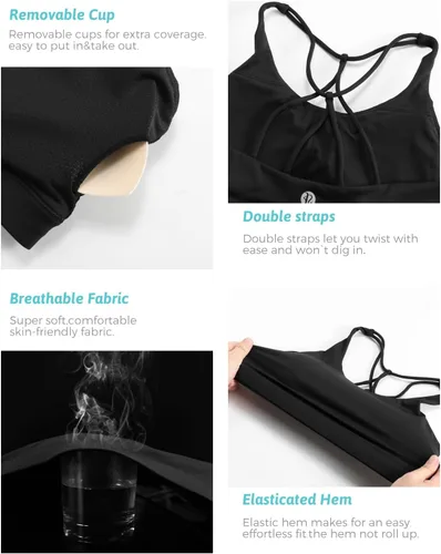 Vista 78 de Brasieres deportivos para mujer, con relleno, tipo camiseta sin mangas, sexis, con espalda cruzada, de alto impacto, largos, ideales para practicar