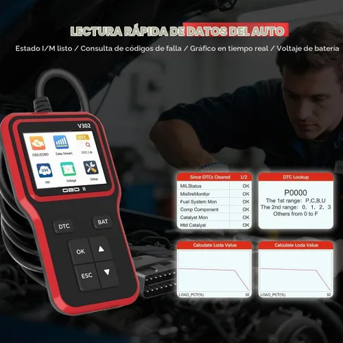 Vista 3 de Escáner OBD2 para Automóvil Herramienta de Diagnóstico, Lector Profesional de Códigos de Falla del Motor Auto OBD II con Reinicio, Probador