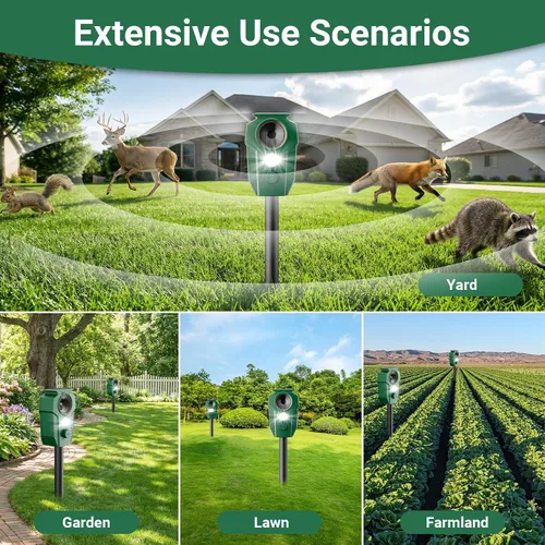 Vista 9 de Solar Ultrasonic Animal Repellent with Motion Sensor & LED Lights – Waterproof Outdoor Deer Repellent Device for Yard, Garden & Lawn – Effective