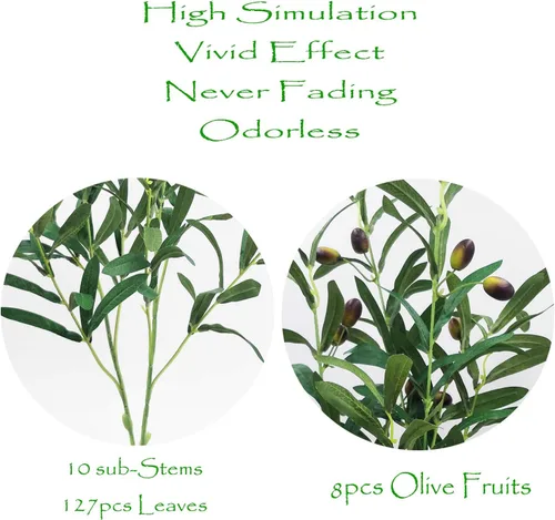 Vista 3 de 3 ramas de olivo artificiales de 38 pulgadas con frutas, tallos de vegetación sintética con hojas para decoración rústica de granja, arreglos