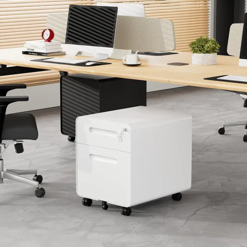 Vista 9 de Archivador de 2 cajones con cerradura y 4 llaves, archivador móvil de metal, archivadores para oficina en casa, debajo del escritorio, premontaje