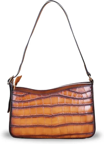Vista 3 de Bolso de cuero genuino para mujer, bolso de hombro con patrón de cocodrilo