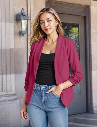 Vista 6 de Hybrid & Company Cárdigan Ligero de Frente Abierto Clásica Manga Fruncida Trabajo Oficina Blazer Chaquetas de Traje