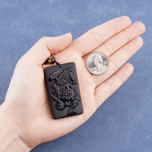 Vista 5 de VIKCAUX Collar de obsidiana negra con dije de protección con cadena de cuentas extendida, collar de amuleto de piedra de cristal curativo