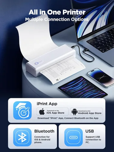 Vista 4 de NUOTUN Impresoras portátiles inalámbricas para viajes, impresora térmica A4 Bluetooth compatible con portátiles iOS y Android, compatible con 8.5 x