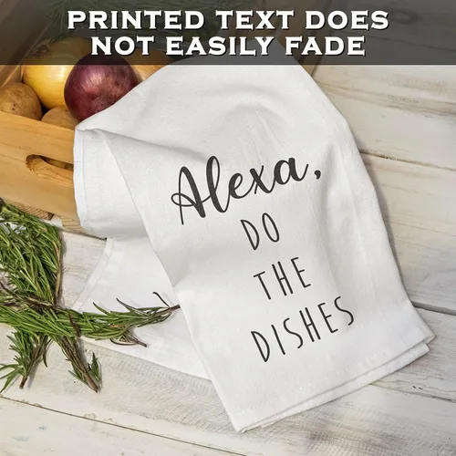 Vista 8 de MAINEVENT Alexa Do The Dishes - Toalla de cocina de algodón blanco de 18 x 24 pulgadas