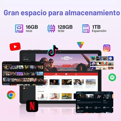 Vista 4 de Tablet Android 16 de 11 pulgadas, 16 GB + 128 GB, tabletas 2 en 1 con teclado MTK8786 Octa-Core Processor, 1TB Expand, 21MP Camera, 7000mAh