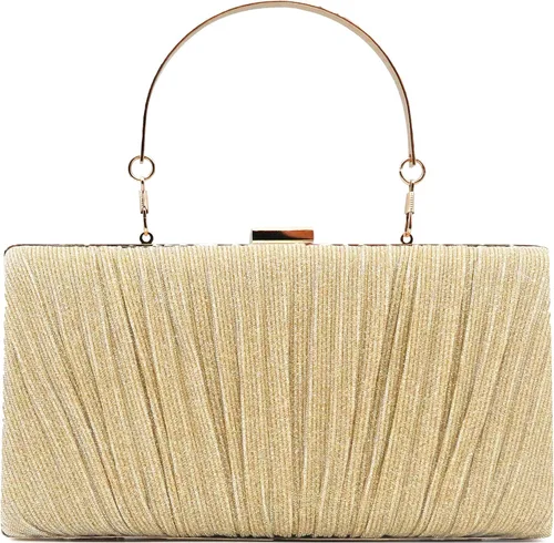 Vista 9 de Bolsos de mano para mujer, para novia, boda, formal, plisado, bolso de mano brillante con cadena