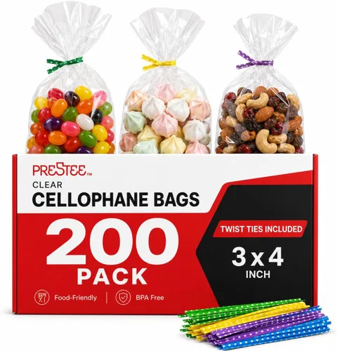 Vista 8 de Prestee Bolsas de celofán transparente autosellantes – Paquete de 200 bolsas de plástico transparente para embalaje, golosinas, regalos y bolsas
