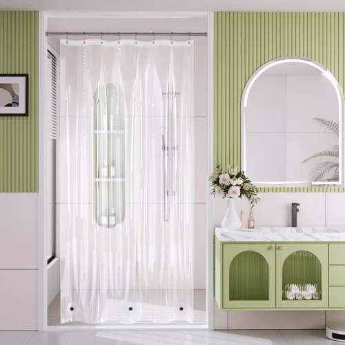 Vista 22 de AmazerBath Forro de cortina de ducha, 72x72 Forros de cortina de ducha beige, Forro de ducha de plástico ligero, Bonitas cortinas de ducha PEVA