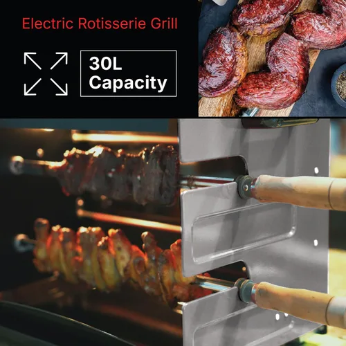 Vista 6 de Asador de llama brasileña para interiores o exteriores, con 2 pinchos giratorios automáticos para pollo, filete, pescado, barbacoa