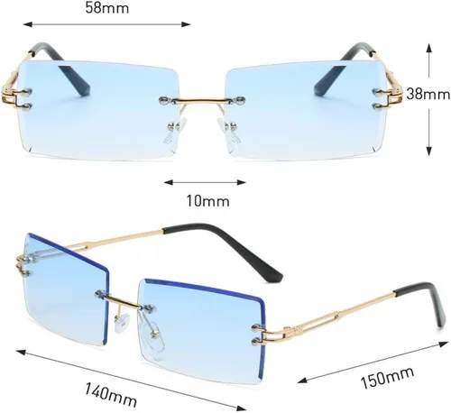 Vista 3 de Retro Rimless Rectangle Sunglasses Women Men Metal Frameless Vintage Square Glasses