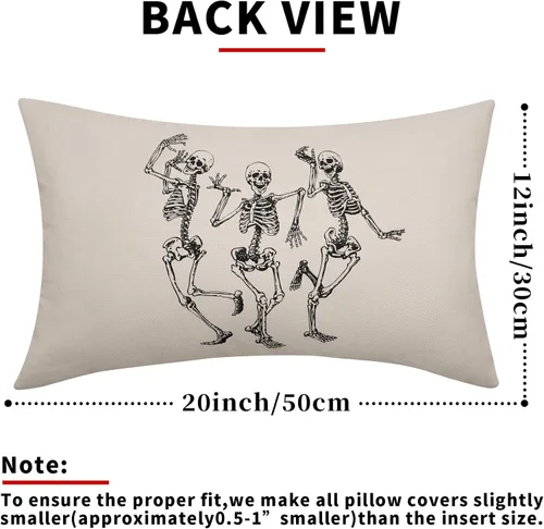 Vista 3 de Juego de 2 fundas de almohada lumbar de calavera de Halloween de 12 x 20 pulgadas, fundas de almohada rectangulares de esqueleto, fundas de almohada