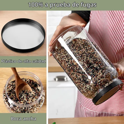 Vista 3 de Dandat 8 piezas 1 galón tarros de plástico transparente herméticos con tapa para despensa, tarros de boca ancha grandes, recipientes de plástico