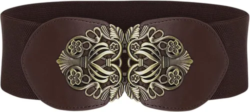 Vista 13 de BlackButterfly Cinturón elástico vintage de avispa de 3 pulgadas de ancho para la cintura con hebilla Beige